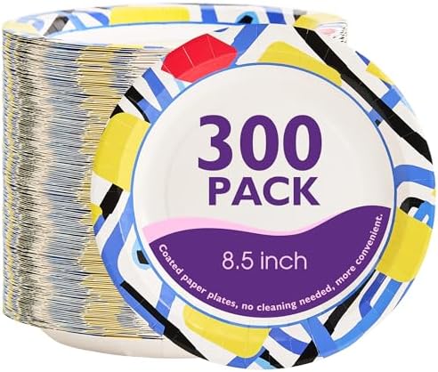 Disposable Paper Plates 8.5 Inch 300 Count, Graffiti Pattern