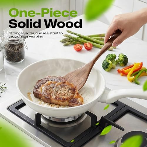 AIUHI 2-Piece Teak Wooden Spatula Set, Wooden Cooking Spatulas for Flipping, Stir-Frying & Serving, Nonstick-Safe Wooden Kitchen Utensils