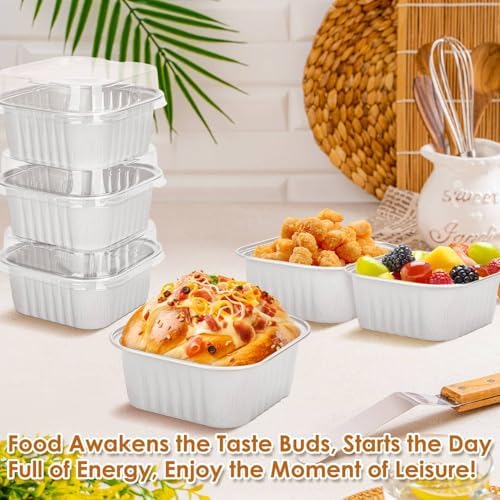 selizo 60 Pack 5oz Mini Square Disposable Cake Pans with Lids, Aluminum Foil Baking Cups, Individual Cake Containers with Lids for Parties and Gatherings