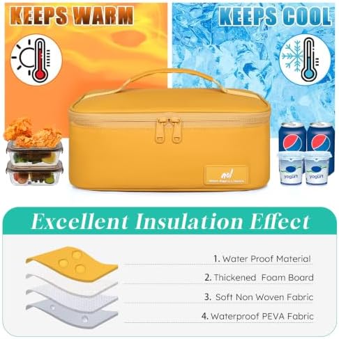 NOL Insulated Lunch Bag for Adults –Compact Cooler Lunch Box with Food-Grade Lining, Waterproof Lunch Bag for Work, Travel | Portable Thermal Meal Tote with Handle,Earth-yellow