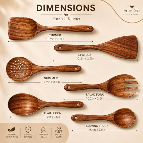 6 Pack Wooden Spoons For cooking – Heat-Resistant Wood Spatula with Comfort Grip, Lightweight Kitchen Cooking Utensils set, wood Spoon utensil Set Perfect for Non-Stick Cookware