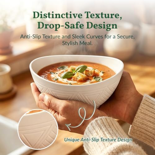 Homienly Wheat Straw Bowls 26 OZ Serving Bowls Set of 6 Unbreakable Salad Bowls for Breakfast, Cereal, Soup, Snack Mcirowave and Dishwasher Bowls Set for Kitchen, Camping, Party (White)
