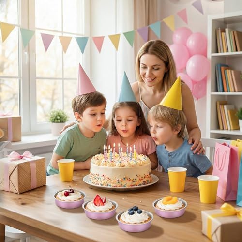 Beasea Disposable Baking Pie Cups, 100 Pack 7.3oz 215ml Aluminum Foil Ramekins Only, 4" Mini Ramekin Cups No Lids Baking Tart Tin for Party Cupcake Cheesecake Pie - Pastel Pink
