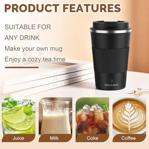 MOMSIV 12oz Travel Coffee Mug, Insulated Coffee Cup with Leakproof Lid