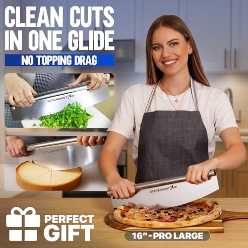 16-Inch Pizza Cutter Rocker Blade, 304 Stainless Steel Slicer Knife, Silver