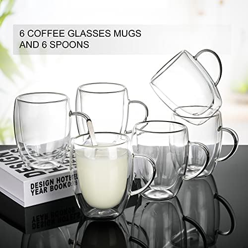 LIBWYS 6 Pack Double Walled Coffee Cups Glasses Mug 12oz Borosilicate Glass