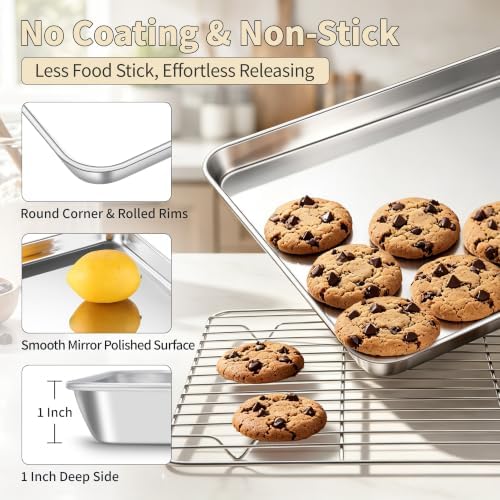 TeamFar Stainless Steel Baking Sheet with Rack Set, 16"x12"x1"