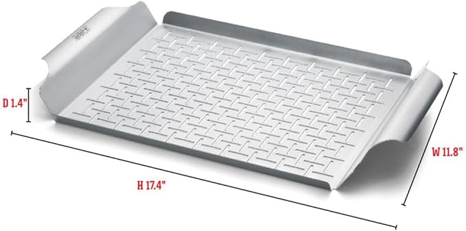 Weber Grill Pan – Durable Stainless Steel Pan for Small or Delicate Foods, 1/8" Slits for Drainage, Wide Carry Handles