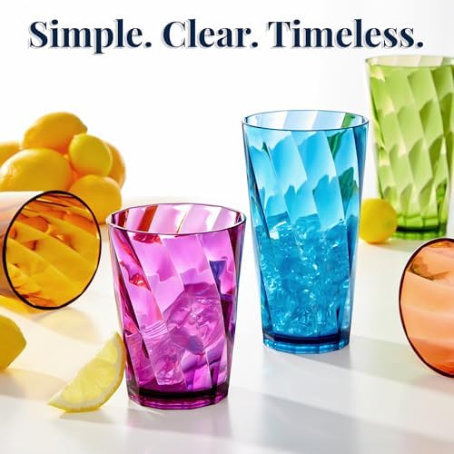 US Acrylic Optix Plastic Reusable Drinking Glasses (Set of 16) 14oz Rocks & 20oz Water Cups in Jewel Tone Colors | BPA-Free Tumblers, Made in USA | Top-Rack Dishwasher Safe (Pack of 4)