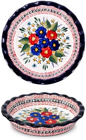 Ceramic Pie Pan for Baking, 10.6 inch Hand-Painted Pie Plate for Cooking, 37 oz Deep Dish Pie Pans, Non-Stick Pie Dishes for Apple Pie, Tart, Pizza, Quiche, Oven & Dishwasher Safe, Lead-Free, White