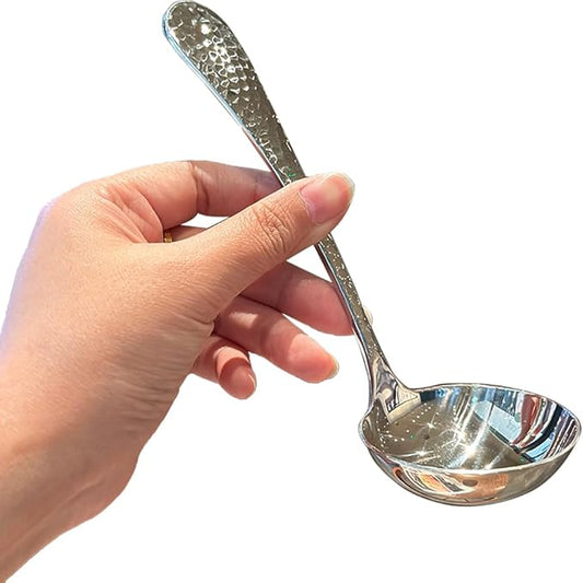 7.08 Inch Small Ladle, Premium 18/10 Stainless Steel, Hammered Gravy Ladle for Serving Soup, Sauces, Gravies, Silver