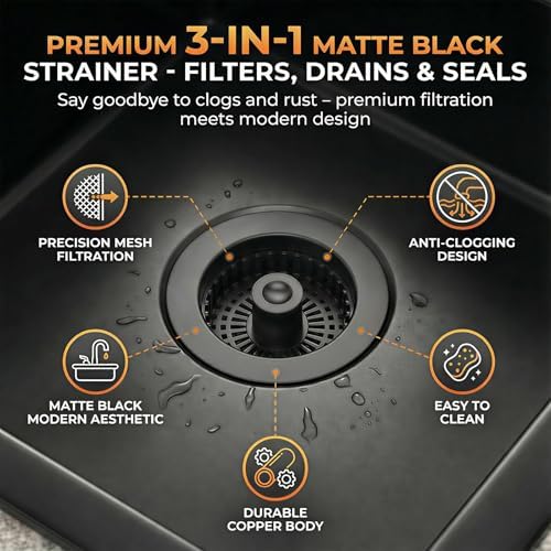 Kitchen Sink Stopper, 3 in 1 Pop Up Kitchen Sink Drain Strainer, with an Extra Basket Strainer, Sink Drain Stopper for US Standard 3-1/2 Inch, Brass Material Electroplate (Black)