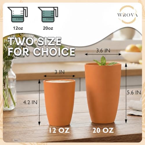 Wrova Wheat Straw Cups 6 PCS Good Alternative to Plastic Reusable Cups 12 oz Unbreakable Drinking Cup Reusable Dishwasher Safe Water Plastic Glasses Orange