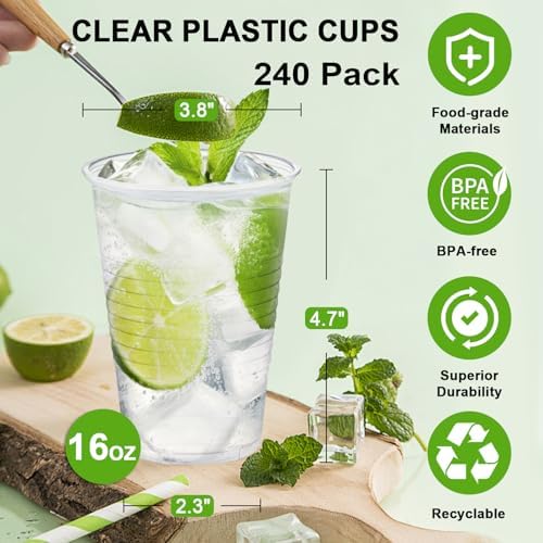 Clawsoff 240 Pack 16 oz Clear Plastic Cups Disposable Clear Water Cups
