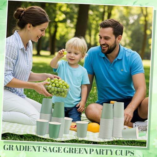 NatNarr 100 Pack Gradient Sage Green Paper Cups, 9oz Baby Shower Paper Cup