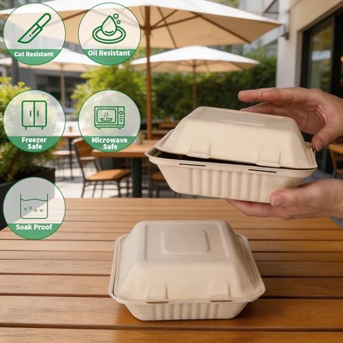 Aricsen Disposable 100 Pack 8×9 Inch Takeout Lunch Box Containers with Lids
