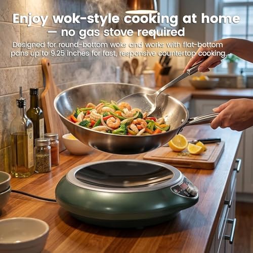 1700W Concave Induction Wok Cooktop, 120V Electric Wok Burner