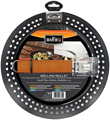 12" Non-Stick Grilling Skillet with Removable Handle - Large Grill Pan & Deep Fryer Strainer Basket for Seafood & Vegetables - Indoor & Outdoor BBQ Grill & Restaurant Use by Mr. Bar-B-Q 06750X