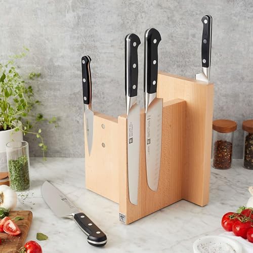 ZWILLING Square Magnetic Knife Block, Made in Italy, Natural Beechwood Kitchen Knife Holder, Contemporary Countertop Storage