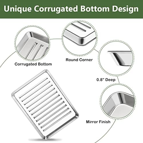 1/8 Baking Sheet Pan Cooling Rack Set, Stainless Steel 2 Pans + 2 Racks