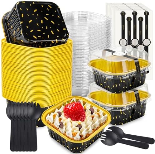 NPLUX Halloween Baking Pans, 5oz 50 Pack Black Gold for Parties