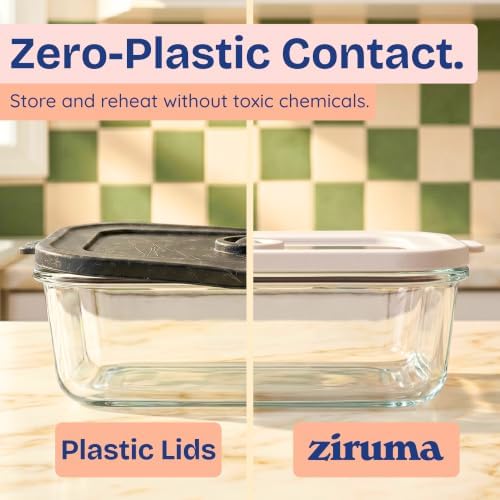 Non-Toxic Glass Food Containers with Lids, 2-Pack, 50 oz, Airtight, Gray