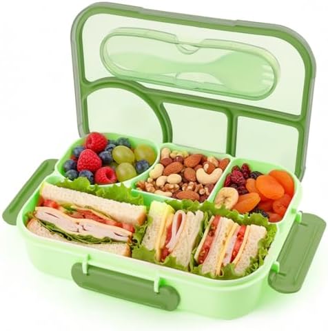 Bento Box for Adults, 4 Compartments Lunch Box, Lunch Containers, Green