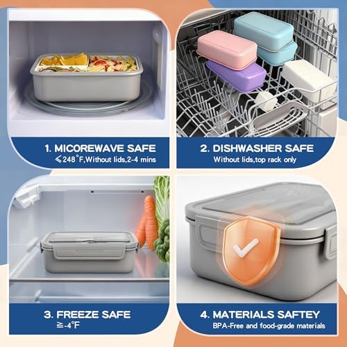 Bento Lunch Box for Adult & Kids, 1100ml Stackable Leak Proof Grey
