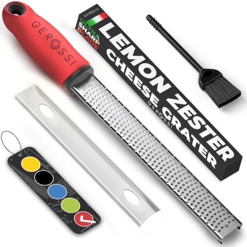 Stainless Steel Cheese Grater & Lemon Zester w/Extra Sharp Blade - Perfect for Lemon, Parmesan, Garlic, Chocolate - Spice Up any Dish in Seconds w/Your Premium Citrus Hand Grater with Handle - Red