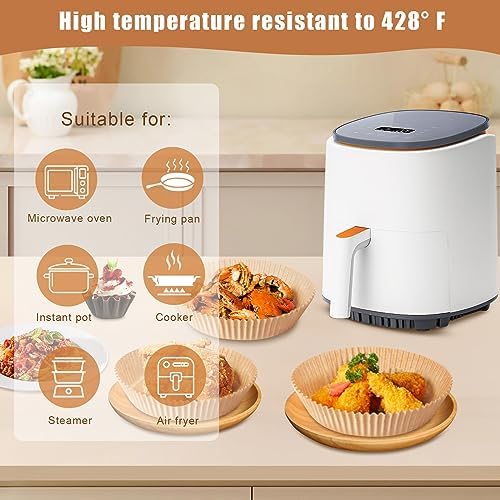 Air Fryer Liners Disposable, 100PCS Non-stick Disposable Airfryer Liners, 8 Inch Unbleached Parchment Paper, Round Airfryer Paper Liners for 5-8QT Air Fryer, Baking, Roasting Microwave
