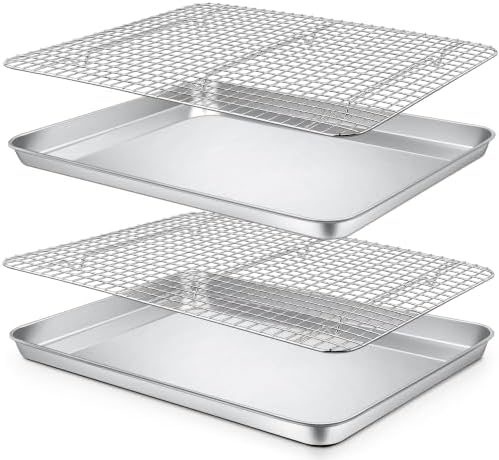 P&P CHEF 19.6 Inch Cookie Baking Sheet Pan with Wire Rack,4 Pcs