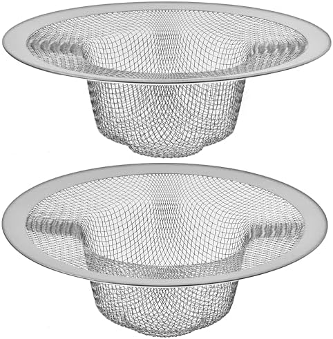 2 Pack - 4.5" Top / 3" Mesh Basket - Kitchen Sink Drain Strainer Stainless Steel Large Food Catcher. Fast Flow and Effective Full Mesh Basket