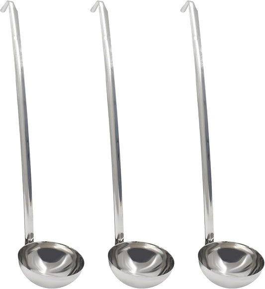 8 Oz Stainless Steel Ladle, 3 Pcs Sturdy Soup Ladle, 15" Long Handle Length for Stirring, Portioning and Serving Soup and Stew in Restaurants and Home (3.9" Bowl Diameter）