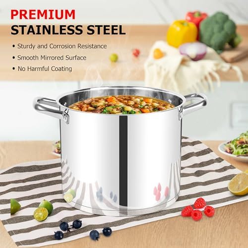 LIANYU 12 QT Stock Pot with Lid, 12 Quart Stainless Steel Soup Pot
