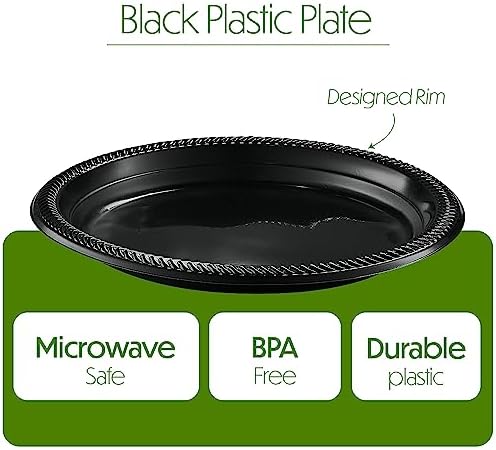 PLASTICPRO 100 PCS Black Plastic Plates Light Weight 10'' Inch Plastic Dinner Plates Black Plates Disposable for Party and Wedding
