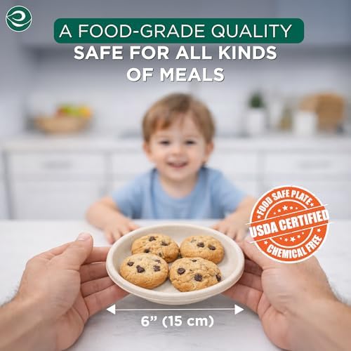 ECO SOUL 6 Inch Disposable Bagasse Paper Plates (400 Pack, Round)