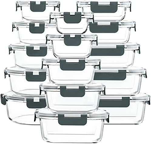 M MCIRCO 30 Piece Extra Large Glass Food Storage Containers with Lids,Gray