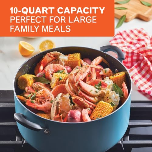 Farberware Cookware Nonstick Stockpot with Lid, 10.5 Quart, Aqua