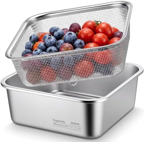 Baderke Mini Colander Strainer, 7.48 x 7.48 x 2.83 Inches, Square, 2 Pcs