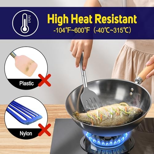 HOTEC Silicone Spatula Set of 2 Heat-Resistant 600°F & BPA-Free Kitchen SaptulaTurner with Stainless Steel Handles, Slotted & Solid Spatulas for Nonstick Cookware, 13.7 Inch, Grey