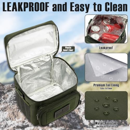 FlowFly Tactical Lunch Bag Large Insulated Lunch Box Cooler Tote for Men, Women with MOLLE/PALS Webbing (Army#Green, Large)