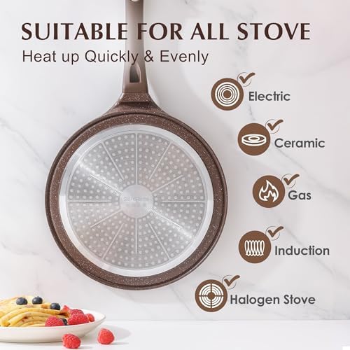 SENSARTE 12 Inch Nonstick Crepe Pan Granite Coating Pancake Pan Brown