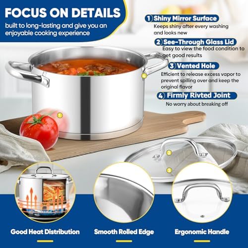 TeamFar 5 QT Stock Pot, Tri-ply Bottom Stainless Steel Stockpot