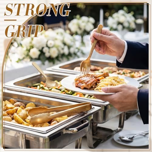 FoldTier 36 Pcs Disposable Plastic Serving Utensils Set Gold Serving Spoons Forks Tongs, Disposable Utensils for Party Weddings Birthday Dinner Buffets Banquets