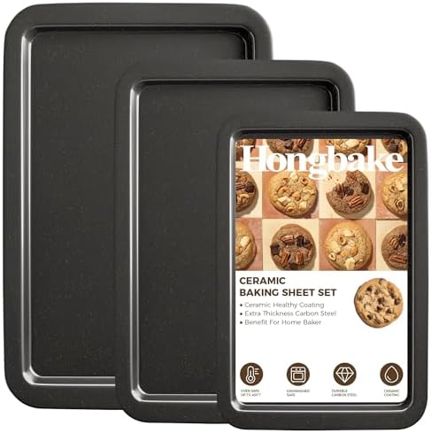 HONGBAKE Ceramic Baking Sheet Pan Set of 3, Easy to Grab, Non-Toxic