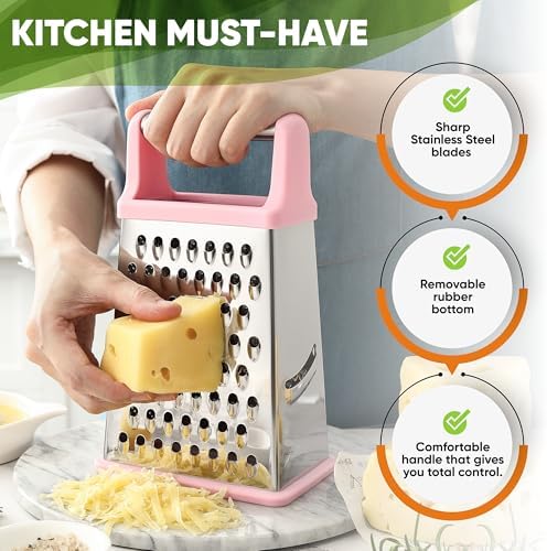 Spring Chef Stainless Steel XL Cheese Grater for Kitchen, Pink Lemonade