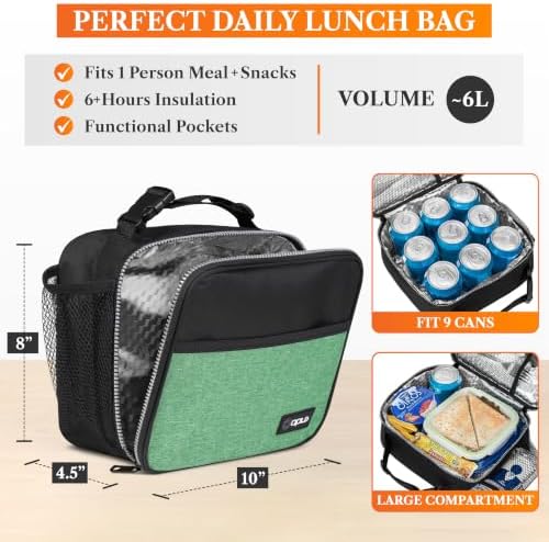 opux Insulated Lunch Bag for Kids, Reusable Lunch Box for School, Green