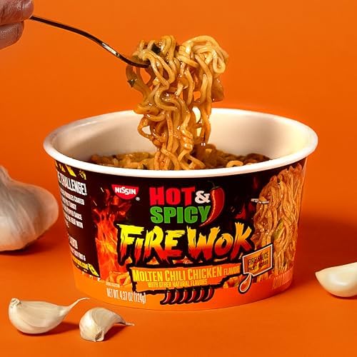 Nissin Hot & Spicy Fire Wok, Molten Chili Chicken, 4.37 Ounce (Pack of 6)