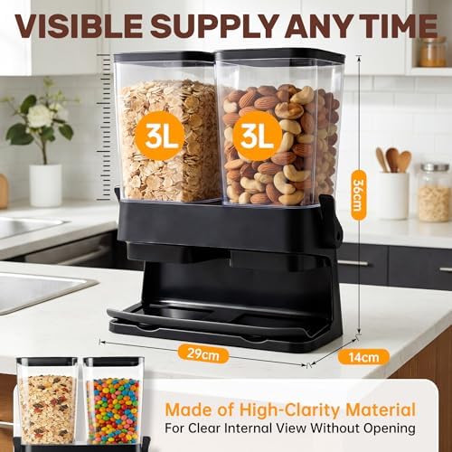 Cereal Dispenser Countertop 2 Pack, Double 3L Airtight