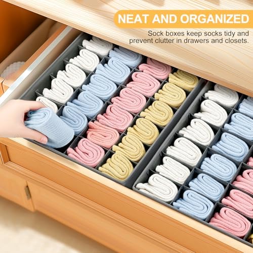 Joyoldelf Sock Organizer Drawer Organizer - Underwear Organizer, 24 Cell Collapsible Closet Organizers and Storage Sock Holders Organizers for Storing Socks, Ties, Belts 6 Pack